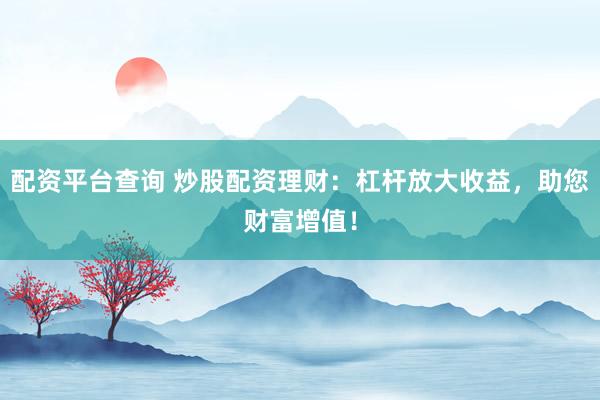 配资平台查询 炒股配资理财：杠杆放大收益，助您财富增值！