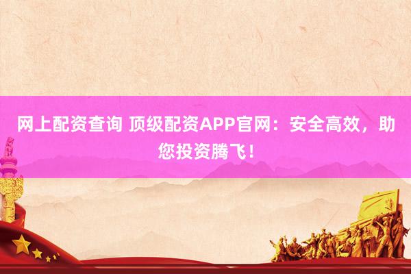 网上配资查询 顶级配资APP官网：安全高效，助您投资腾飞！