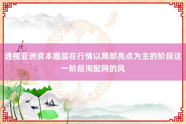 透视亚洲资本圈层在行情以局部亮点为主的阶段这一阶段淘配网的风