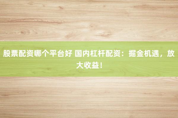 股票配资哪个平台好 国内杠杆配资：掘金机遇，放大收益！